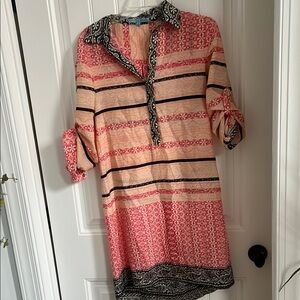 Pink and Black Patterned Tunic Dress
